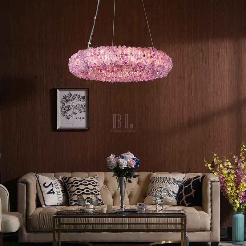 Tadeo Purple Rock Crystal Round Luxury Chandelier - Zelno Lighting