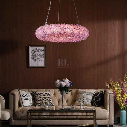 Tadeo Purple Rock Crystal Round Luxury Chandelier - Zelno Lighting