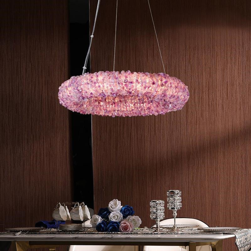 Tadeo Purple Rock Crystal Round Luxury Chandelier - Zelno Lighting