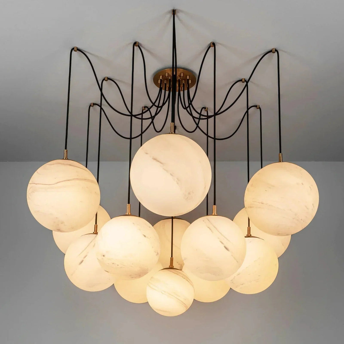 Terry Spider Alabaster Ball Chandelier, Luxurious Alabaster Chandelier - Zelno Lighting
