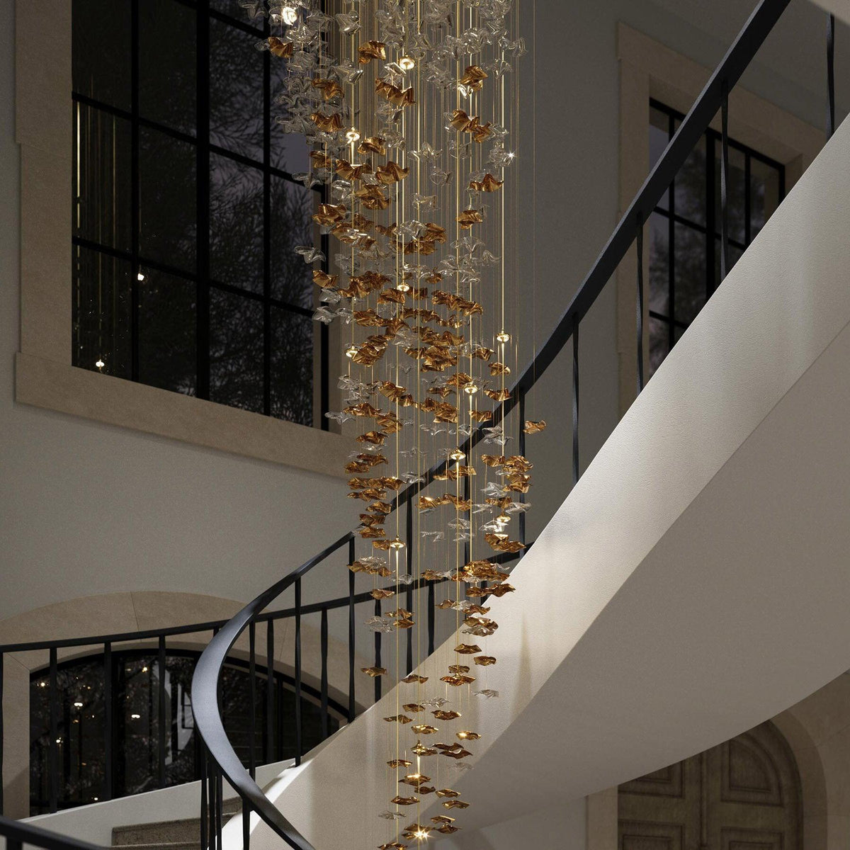 Tidal Art Glass Chandelier (With Canopy) - Zelno Lighting