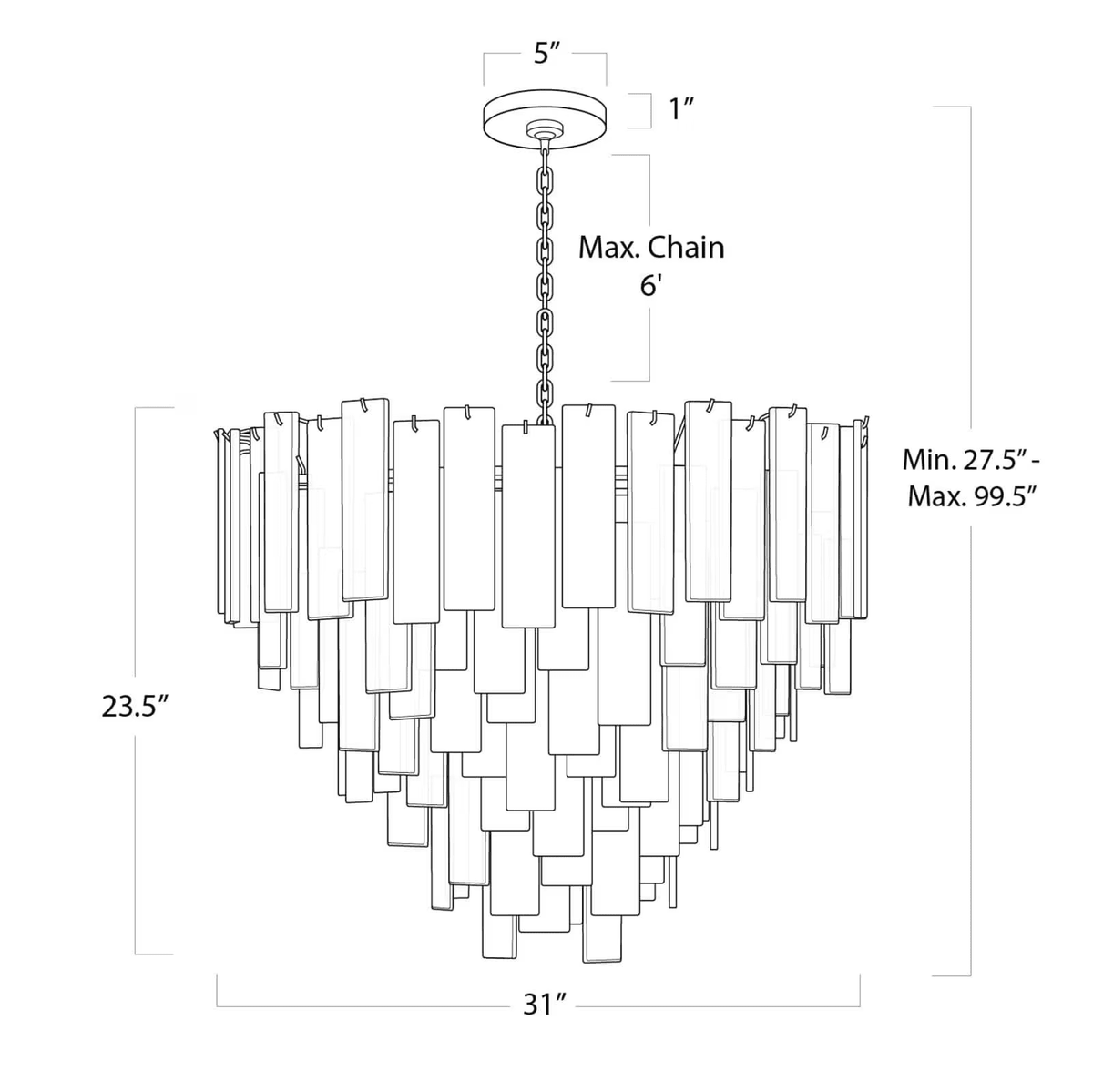 Tidelle Nickel Clear Glass Chandelier Large - Zelno Lighting