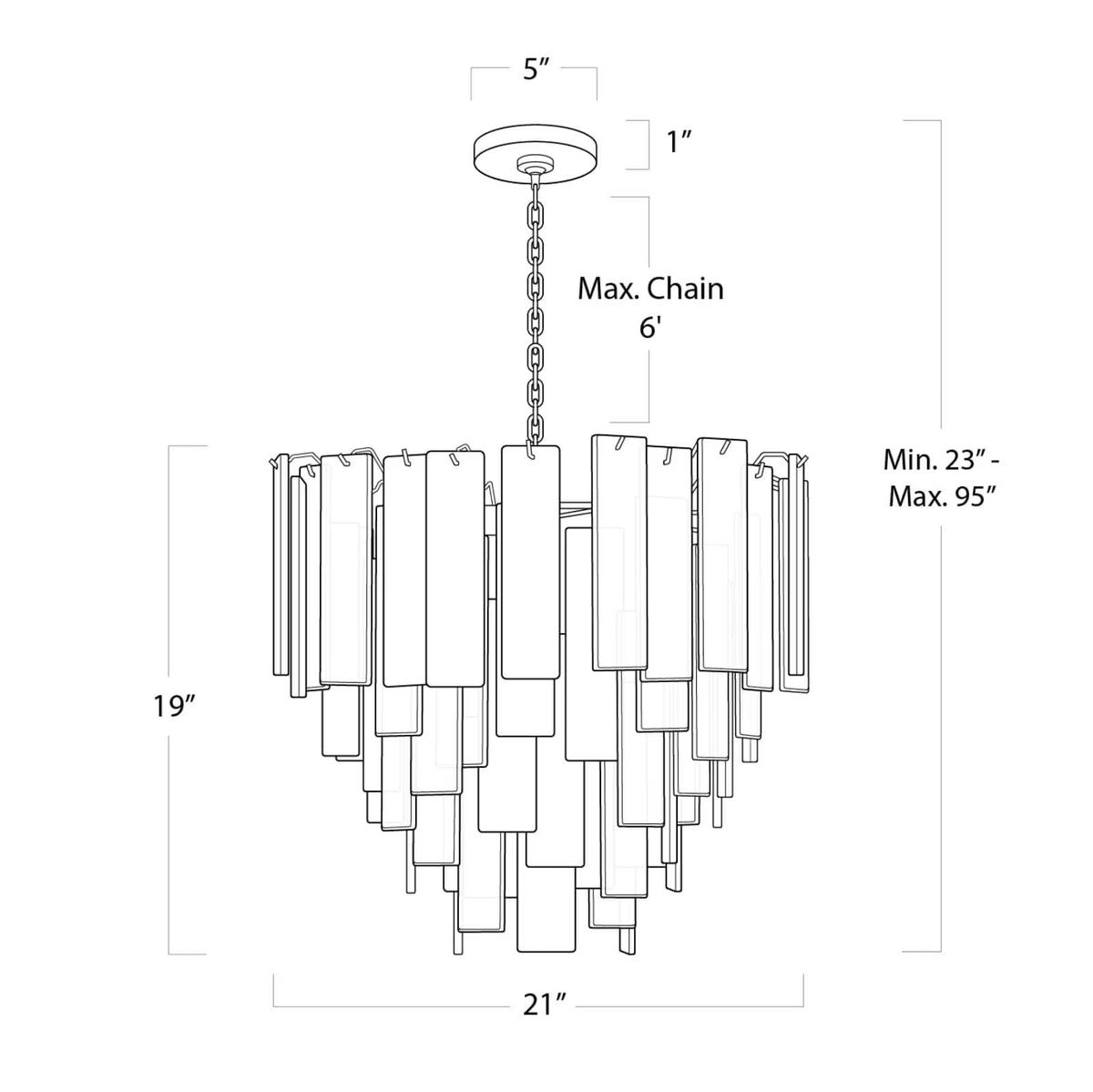 Tidelle Nickel Clear Glass Chandelier Small - Zelno Lighting