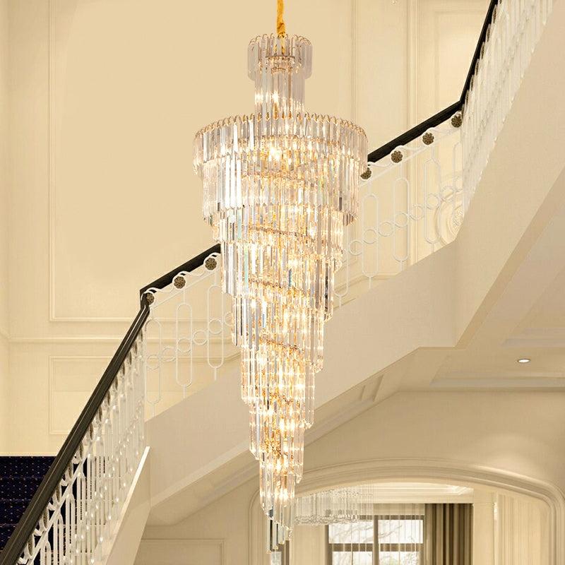 Tiered Foyer Staircase Spiral Crystal Chandelier Hotel Hall/ Entrance High Ceiling Pendant Lighting Fixture - Zelno Lighting