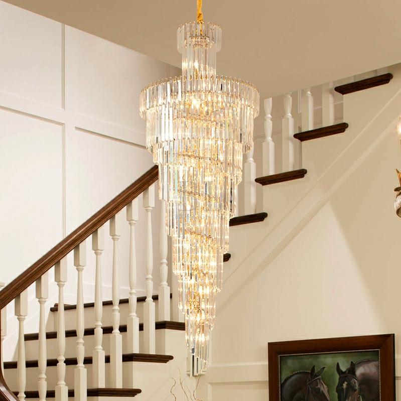 Tiered Foyer Staircase Spiral Crystal Chandelier Hotel Hall/ Entrance High Ceiling Pendant Lighting Fixture - Zelno Lighting