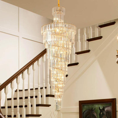 Tiered Foyer Staircase Spiral Crystal Chandelier Hotel Hall/ Entrance High Ceiling Pendant Lighting Fixture - Zelno Lighting