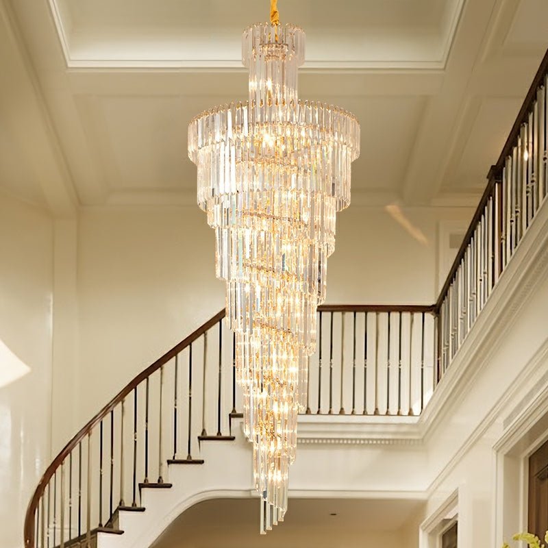 Tiered Foyer Staircase Spiral Crystal Chandelier Hotel Hall/ Entrance High Ceiling Pendant Lighting Fixture - Zelno Lighting