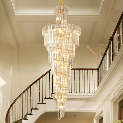 Tiered Foyer Staircase Spiral Crystal Chandelier Hotel Hall/ Entrance High Ceiling Pendant Lighting Fixture - Zelno Lighting