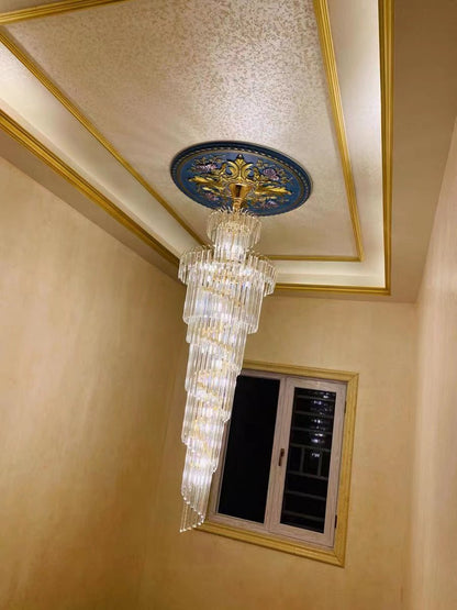 Tiered Foyer Staircase Spiral Crystal Chandelier Hotel Hall/ Entrance High Ceiling Pendant Lighting Fixture - Zelno Lighting