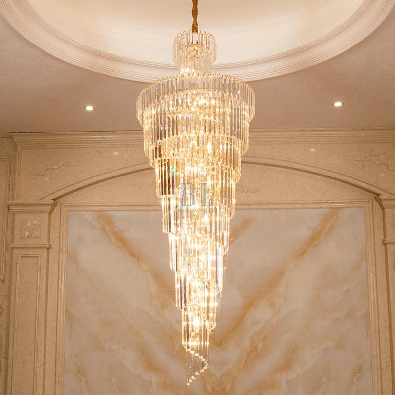 Tiered Foyer Staircase Spiral Crystal Chandelier Hotel Hall/ Entrance High Ceiling Pendant Lighting Fixture - Zelno Lighting