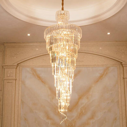 Tiered Foyer Staircase Spiral Crystal Chandelier Hotel Hall/ Entrance High Ceiling Pendant Lighting Fixture - Zelno Lighting