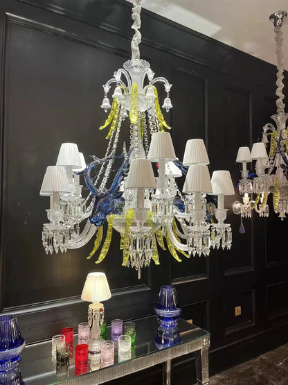 Traditional Colorful Candle Branch Blue Deer Crystal Chandelier for Living Room/Dining Room - Zelno Lighting
