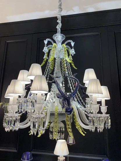 Traditional Colorful Candle Branch Blue Deer Crystal Chandelier for Living Room/Dining Room - Zelno Lighting