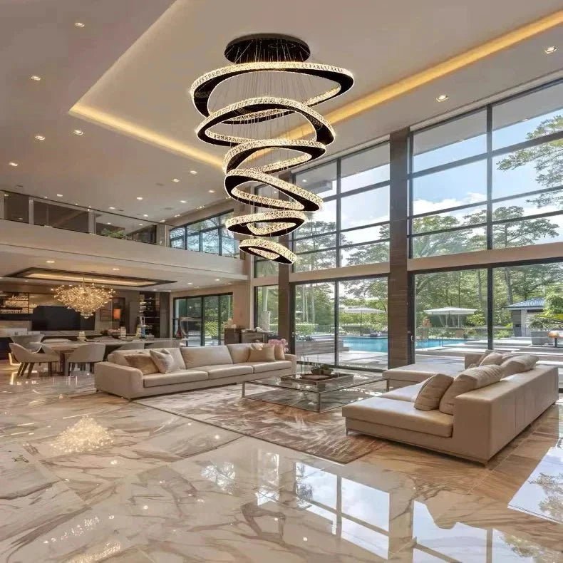 Twisted Ring Led Light Chandelier for High Ceiling - Zelno Lighting