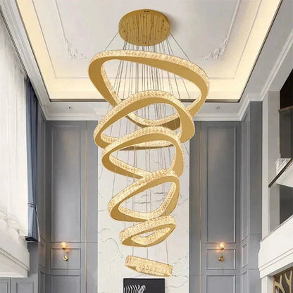 Twisted Ring Led Light Chandelier for High Ceiling - Zelno Lighting