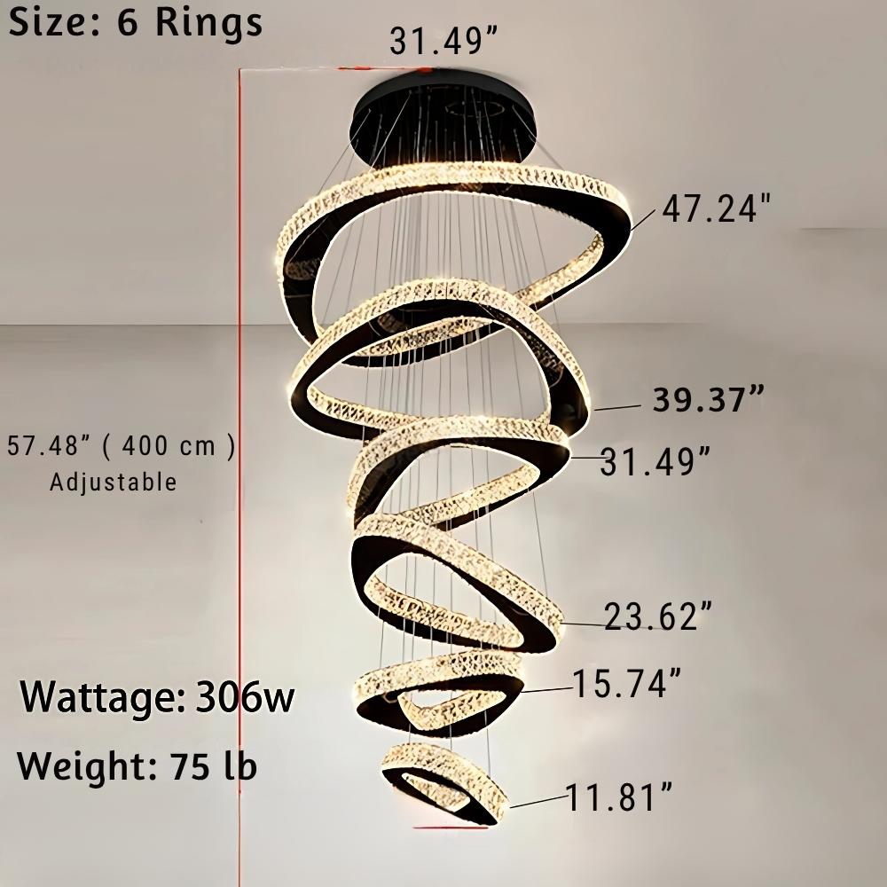 Twisted Ring Led Light Chandelier for High Ceiling - Zelno Lighting