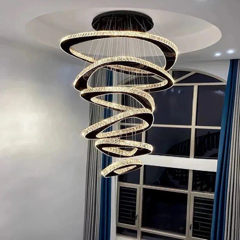Twisted Ring Led Light Chandelier for High Ceiling - Zelno Lighting