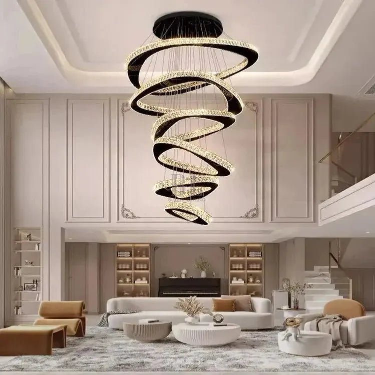 Twisted Ring Led Light Chandelier for High Ceiling - Zelno Lighting