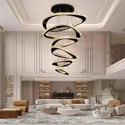 Twisted Ring Led Light Chandelier for High Ceiling - Zelno Lighting