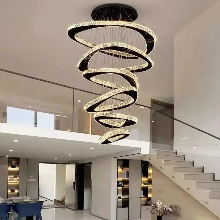 Twisted Ring Led Light Chandelier for High Ceiling - Zelno Lighting