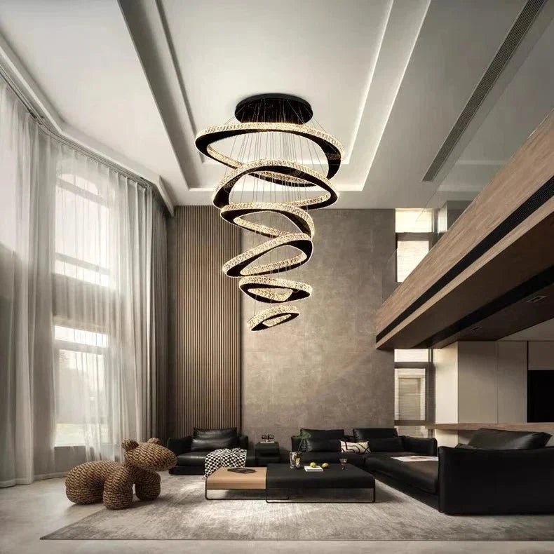 Twisted Ring Led Light Chandelier for High Ceiling - Zelno Lighting