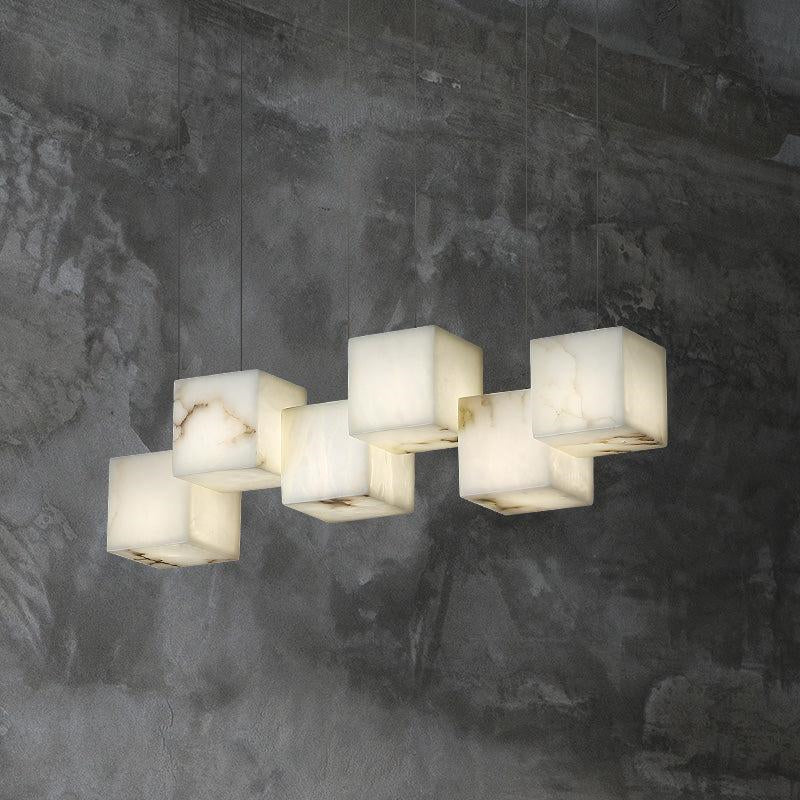 Vasilia Alabaster Cubic Pendant For Dining Table, Kitchen Island Pendant - Zelno Lighting