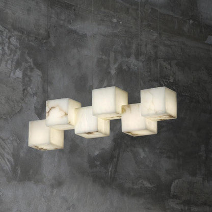 Vasilia Alabaster Cubic Pendant For Dining Table, Kitchen Island Pendant - Zelno Lighting