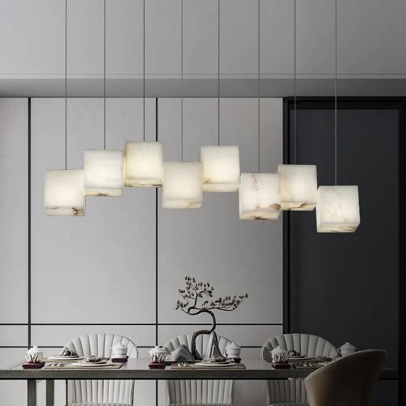 Vasilia Alabaster Cubic Pendant For Dining Table, Kitchen Island Pendant - Zelno Lighting