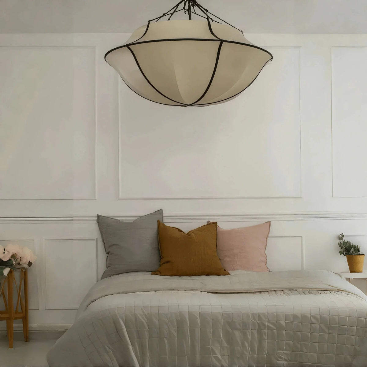 Vintage French Style Cream White Silk Umbrella Chandelier - Zelno Lighting