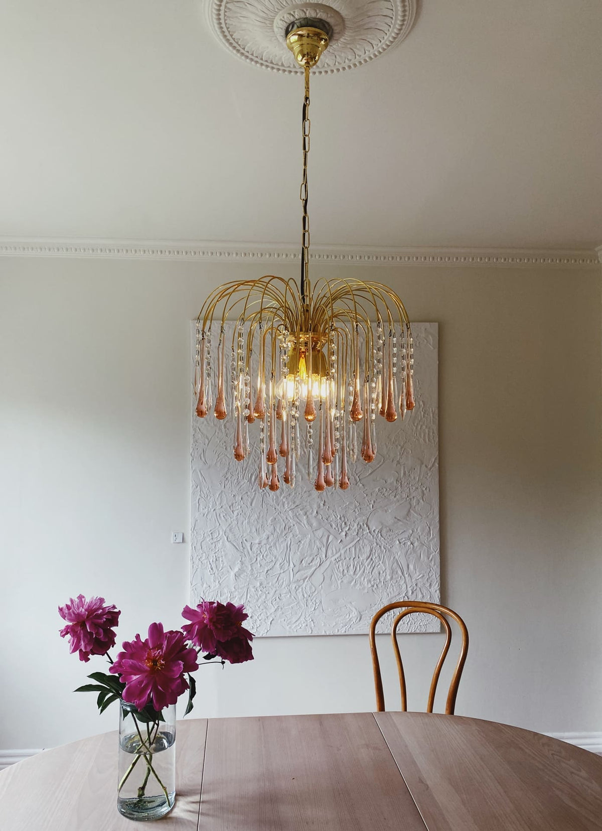 Vintage – Murano Teardrops Chandelier – 70s – Pink prisms - Zelno Lighting