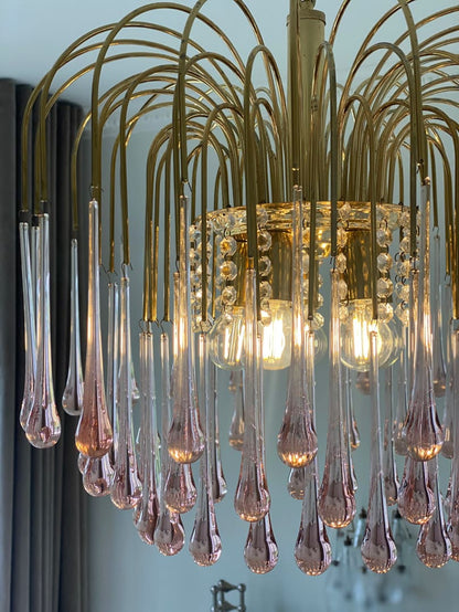Vintage – Murano Teardrops Chandelier – 70s – Pink prisms - Zelno Lighting