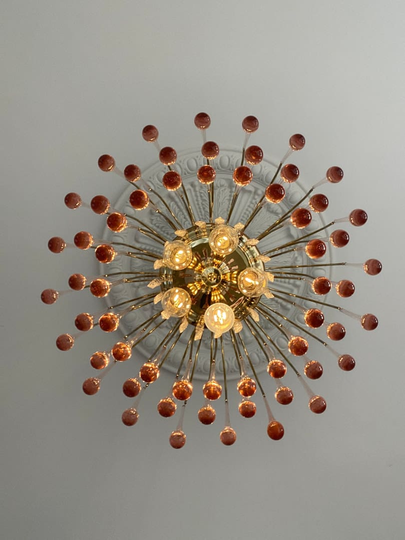 Vintage – Murano Teardrops Chandelier – 70s – Pink prisms - Zelno Lighting
