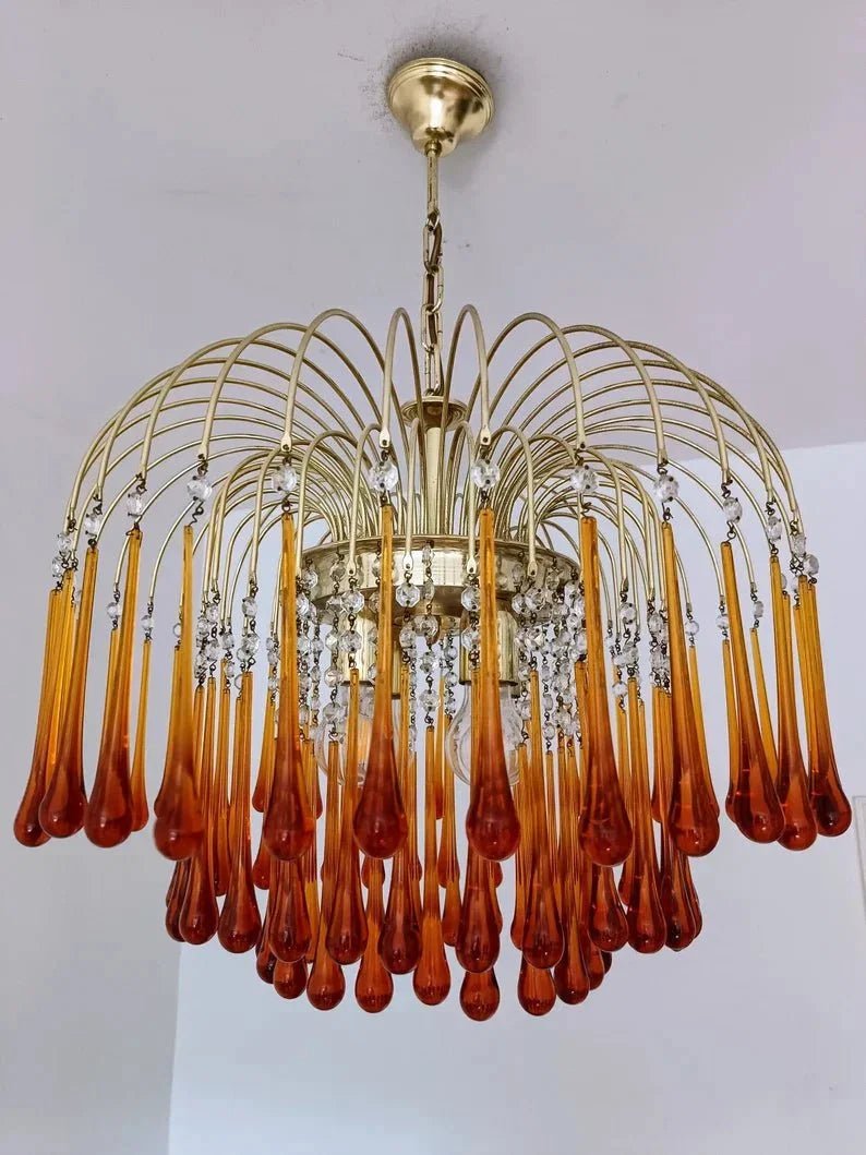 Vintage – Murano Teardrops Chandelier – 70s – Pink prisms - Zelno Lighting