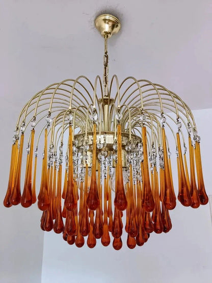 Vintage – Murano Teardrops Chandelier – 70s – Pink prisms - Zelno Lighting