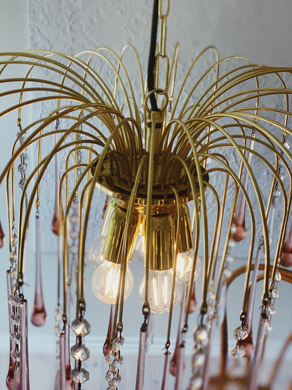 Vintage – Murano Teardrops Chandelier – 70s – Pink prisms - Zelno Lighting
