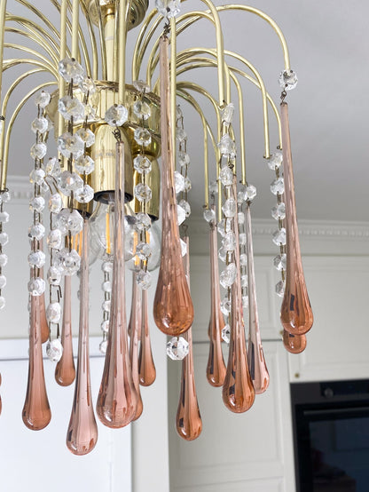 Vintage – Murano Teardrops Chandelier – 70s – Pink prisms - Zelno Lighting