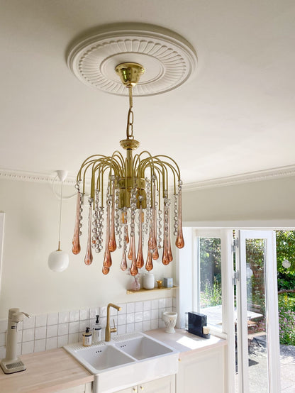 Vintage – Murano Teardrops Chandelier – 70s – Pink prisms - Zelno Lighting