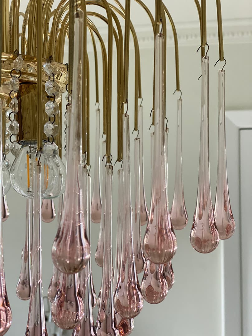 Vintage – Murano Teardrops Chandelier – 70s – Pink prisms - Zelno Lighting