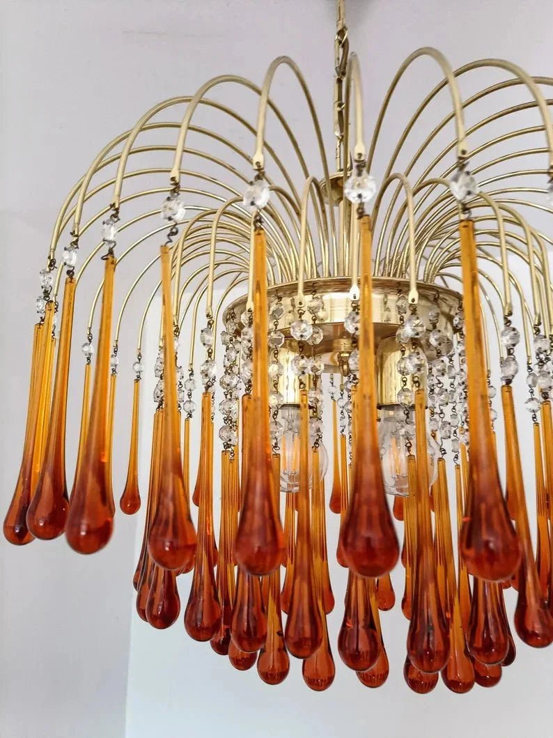 Vintage – Murano Teardrops Chandelier – 70s – Pink prisms - Zelno Lighting
