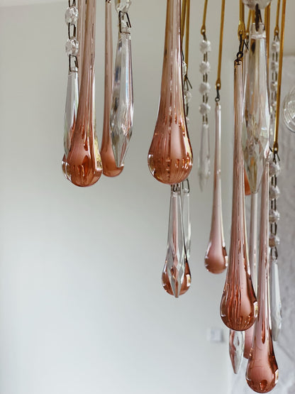 Vintage – Murano Teardrops Chandelier – 70s – Pink prisms - Zelno Lighting
