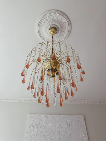 Vintage – Murano Teardrops Chandelier – 70s – Pink prisms - Zelno Lighting