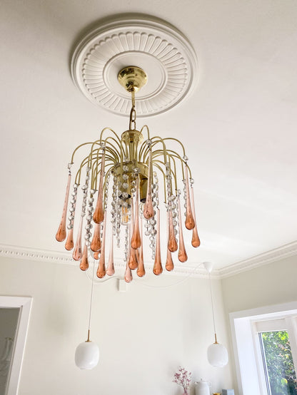 Vintage – Murano Teardrops Chandelier – 70s – Pink prisms - Zelno Lighting