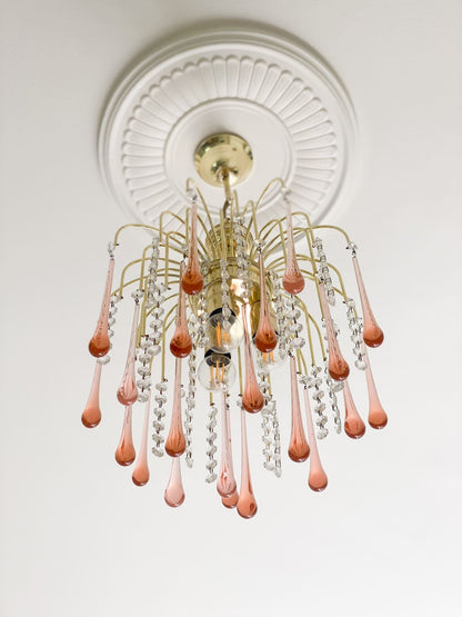 Vintage – Murano Teardrops Chandelier – 70s – Pink prisms - Zelno Lighting