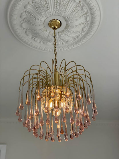 Vintage – Murano Teardrops Chandelier – 70s – Pink prisms - Zelno Lighting