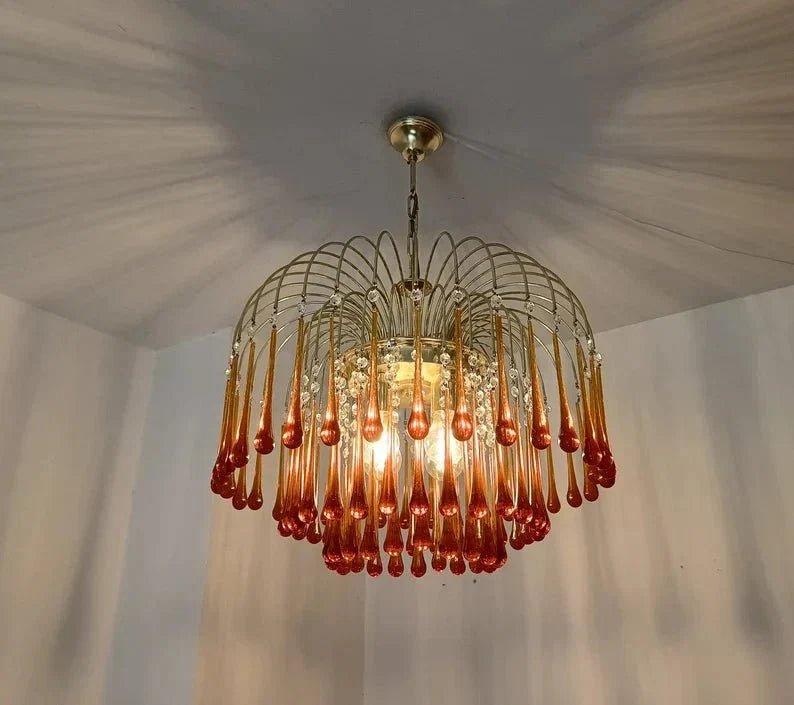 Vintage – Murano Teardrops Chandelier – 70s – Pink prisms - Zelno Lighting