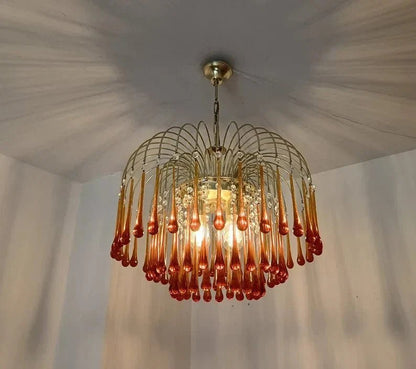 Vintage – Murano Teardrops Chandelier – 70s – Pink prisms - Zelno Lighting