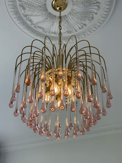 Vintage – Murano Teardrops Chandelier – 70s – Pink prisms - Zelno Lighting