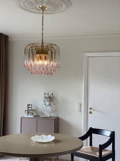 Vintage – Murano Teardrops Chandelier – 70s – Pink prisms - Zelno Lighting