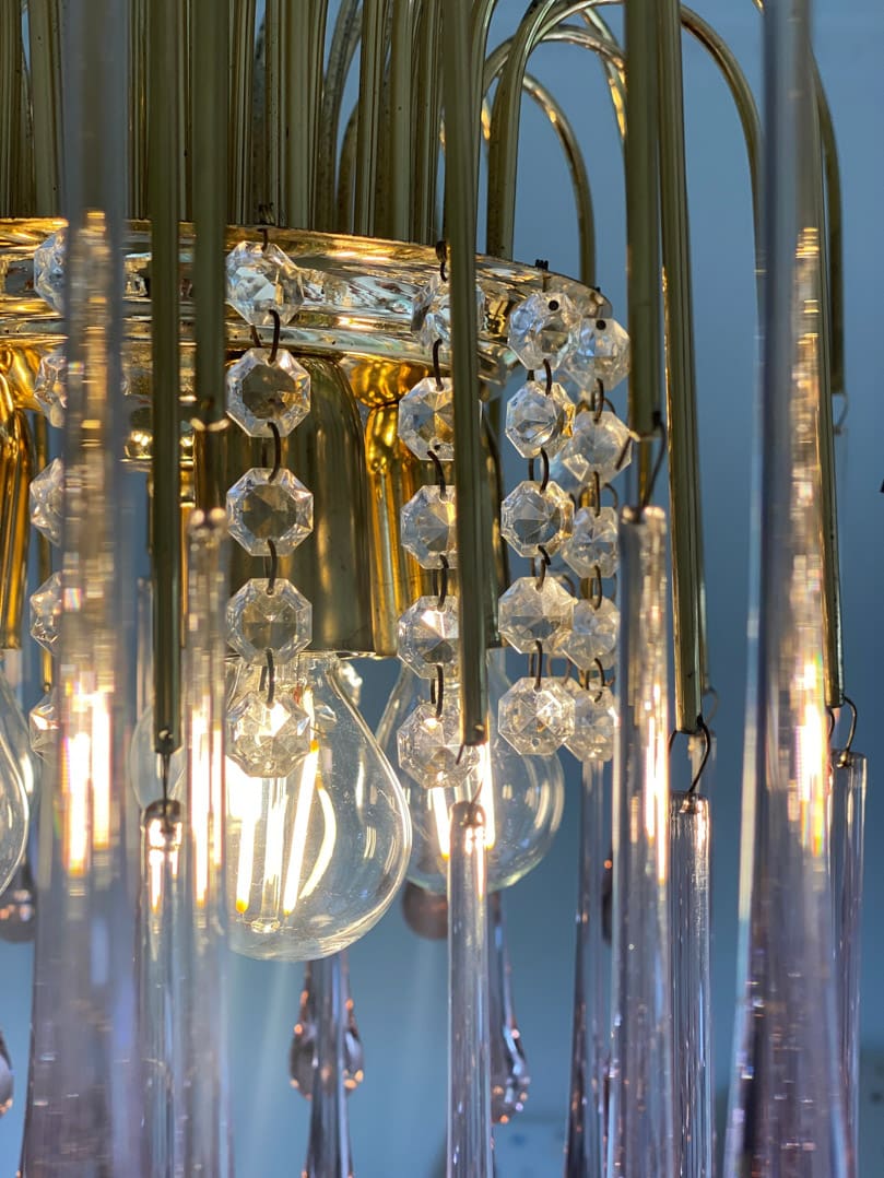 Vintage – Murano Teardrops Chandelier – 70s – Pink prisms - Zelno Lighting
