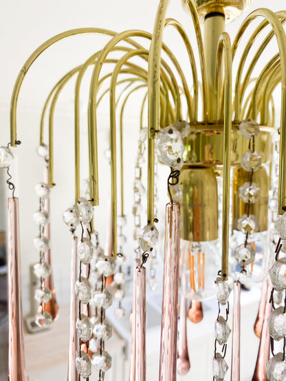Vintage – Murano Teardrops Chandelier – 70s – Pink prisms - Zelno Lighting